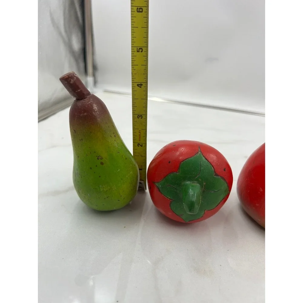 Vintage Hand Carved Wooden Fruit Set 6 Piece Decorative Pineapple Pears Folk Art